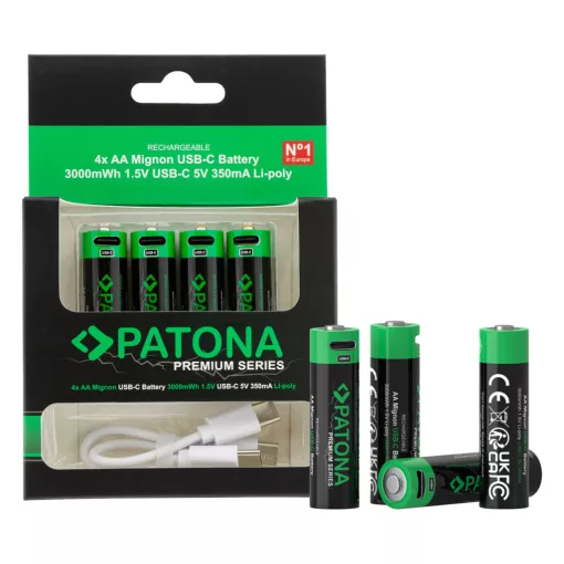 PATONA Premium USB-C 4x AA Micro Akku Li 3000mWh - Y kábellel (1410Y)
