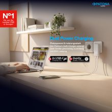 PATONA Premium GaN PD65W Lapos Adapter 2xUSB-C PD3.0 QC3.0 (2596) - Fekete