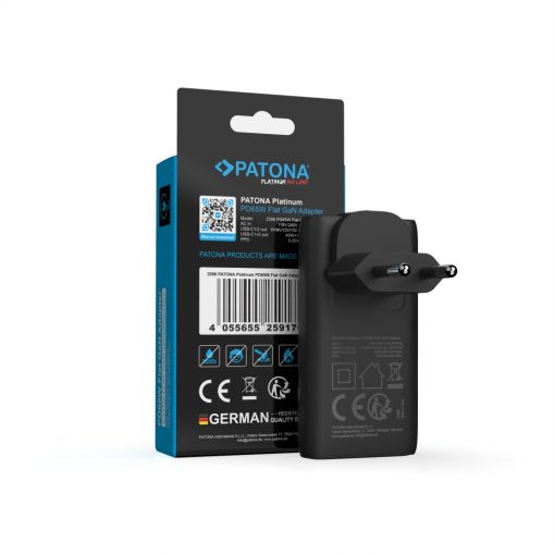 PATONA Premium GaN PD65W Lapos Adapter 2xUSB-C PD3.0 QC3.0 (2596) - Fekete