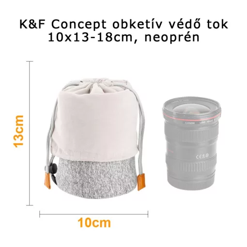 K&F Concept obketív védő tok 10x13-18cm, neoprén, szürke narancs (KF-13-121)