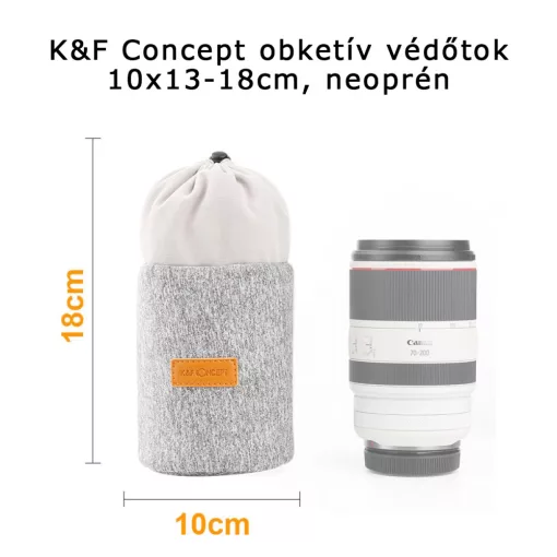 K&F Concept obketív védő tok 10x13-18cm, neoprén, szürke narancs (KF-13-121)