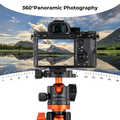 K&F Concept BH-32L állvány gömbfej, 32mm, 12kg teherbírás, vízmérték, arca swiss, 3/8"-1/4" (KF-31-042V1)