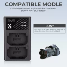 K&F Concept hordozható dupla BC-QZ1 akkumulátor töltő, USB-C, 2db FZ100 akkumulátorhoz (KF-28-0010)