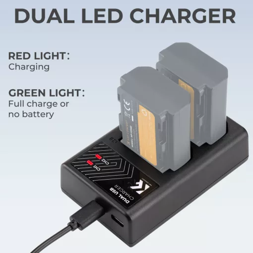 K&F Concept hordozható dupla BC-QZ1 akkumulátor töltő, USB-C, 2db FZ100 akkumulátorhoz (KF-28-0010)