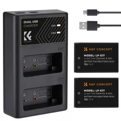   K&F Concept hordozható dupla USB-C akkumulátor LC-E17 töltő + 2db LP-E17 akkumulátor 1250mAh (KF-28-0014)