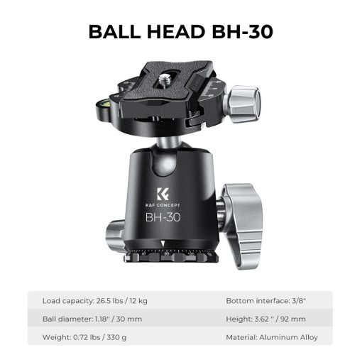 K&F Concept X254C4+BH-30 karbon állvány + monopod, 172cm magasság, 12kg teherbírás (KF-09-116)