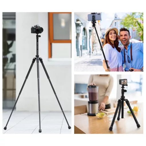 K&F Concept E224A3+BH-18 állvány, 170cm magasság, 4kg teherbírás, selfi bot, bluetooth kioldó (KF-09-120)