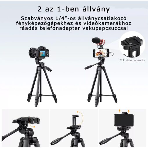 K&F Concept B174A1 állvány, telefontartó adapterrel, bluetooth kioldóval (KF-09-125)