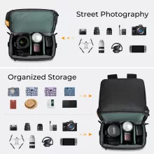 K&F Concept Collapsible Backpack 22L, fotós hátizsák, oldaltáskáva csukható, fekete (KF-13-129)