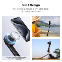 K&F Concept 1,8m állvány, selfie bot, gömbfejjel, Gopro adapter, telefon adapter, bluetooth kioldó (KF-15-0015)