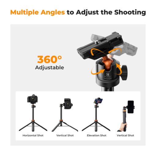 K&F Concept MS08 állvány, selfie bot, gömbfejjel, Gopro adapter, telefon adapter, bluetooth kioldó (KF-09-127V1 - MS-08)