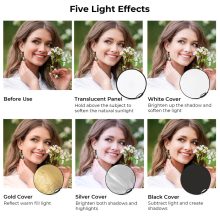 K&F Concept 5in1 derítőlap, reflektor fogantyúval 60cm (feh, fek, arany, ezüst, transp) + hordtáska (KF-18-0004)