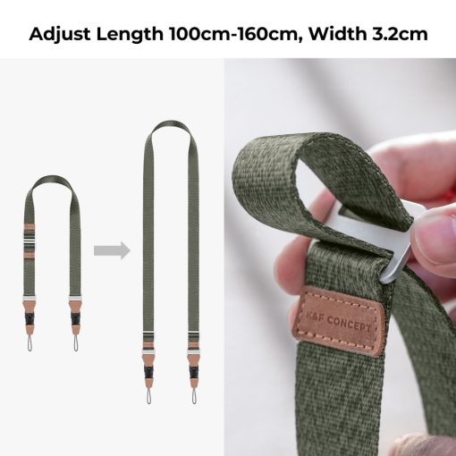 K&F Concept lapos nyakpánt gyorskioldó csattal, 3,2cm x 100-160cm, zöld (KF-13-115V3)