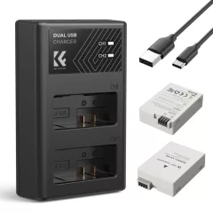   K&F Concept hordozható dupla USB-C akkumulátor LC-E12E töltő + 2db LP-E8 akkumulátor 1250mAh (KF-28-0027)