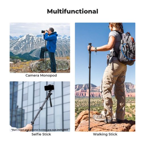 K&F Concept monopod, 160cm, aluminium, 1/4" és 3/8" csatlakozás csuklópánt, fekete (KF-09-138)