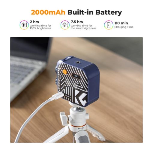 K&F Concept RGB LED lámpa, 2500-9900K, CRI 96+, 2000mAh, 21 fényeffekt, kék (KF-34-036)