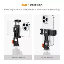 K&F Concept MS18 fém telefon tartó adapter, elforgatható, dönthető, 2 vakupapucs adapterrel (KF-31-094)