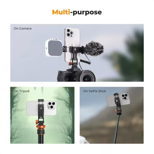 K&F Concept MS18 fém telefon tartó adapter, elforgatható, dönthető, 2 vakupapucs adapterrel (KF-31-094)