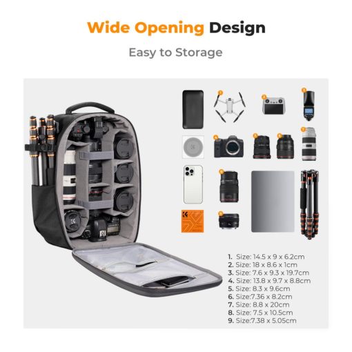 K&F Concept hardshell professzionális kamera hátizsák, 22L, 15.6 laptop zseb, fekete (KF-13-134)