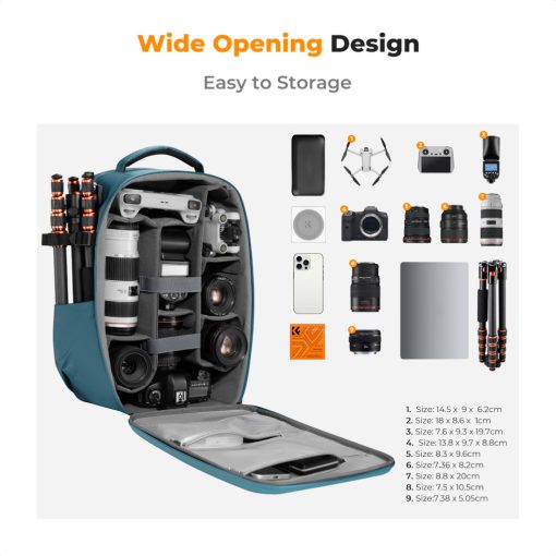 K&F Concept hardshell professzionális kamera hátizsák, 22L, 15.6 laptop zseb, kék (KF-13-134V2)