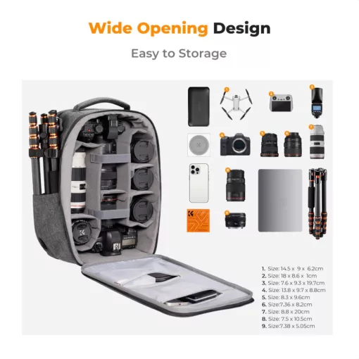 K&F Concept hardshell professzionális kamera hátizsák, 22L, 15.6 laptop zseb, szürke (KF-13-134V4)