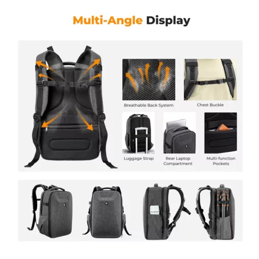 K&F Concept hardshell professzionális kamera hátizsák, 22L, 15.6 laptop zseb, szürke (KF-13-134V4)