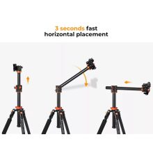 K&F Concept T255A3 + BH-28L állvány + monopod, elforgatható középoszloppal, fekete-narancssárga (KF-09-112V1)