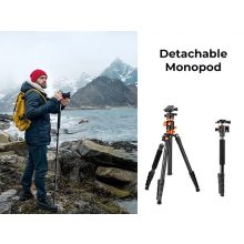 K&F Concept T255A3 + BH-28L állvány + monopod, elforgatható középoszloppal, fekete-narancssárga (KF-09-112V1)