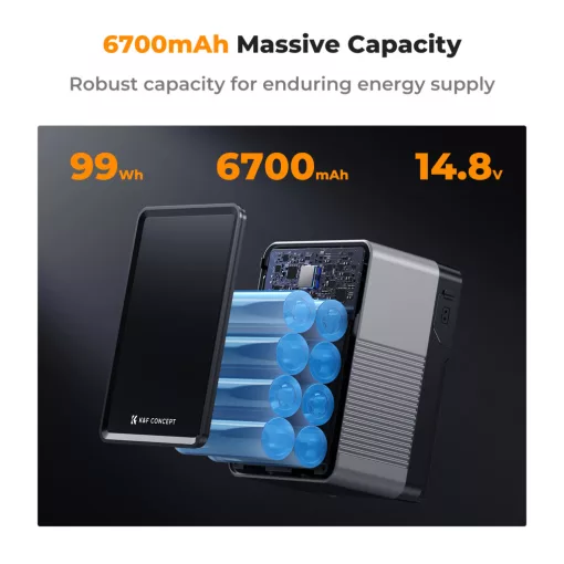 K&F Concept V-Mount Mini Pro akkumulátor, 99Wh, 14.8V, 6700mAH, 100W töltés, BP, D-TAP, TFT kijelző KF28-0024V1
