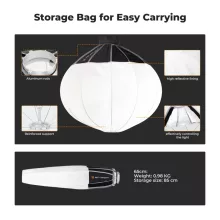 K&F Concept 65cm-es nyitható gömb softbox, lantern, Bowens csatlakozás, hordtáskával (KF-18-0009)