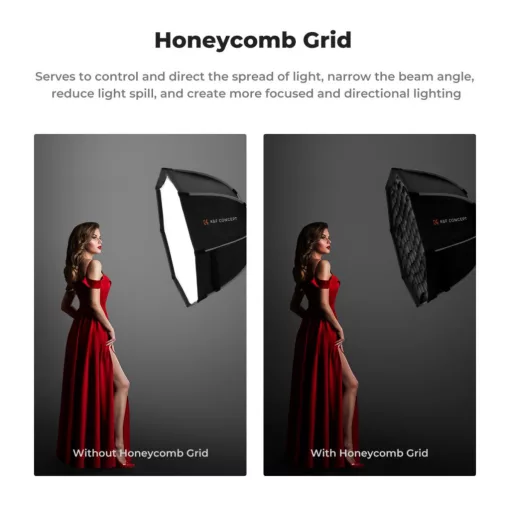 K&F Concept 65cm átmérőjű, octagonal softbox, gyorscsatlakozás, méhsejt rács, Bowens csatlakozás (KF-18-0007V1)