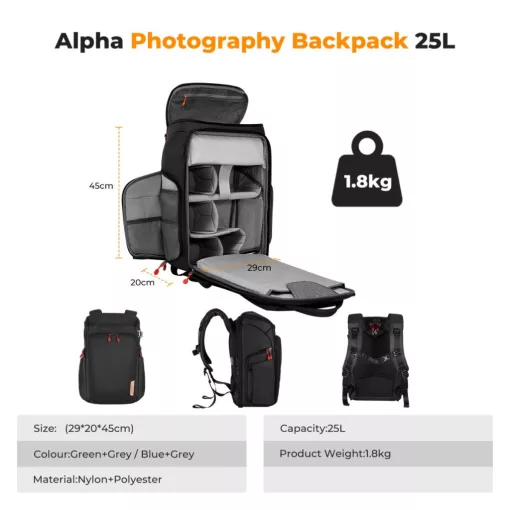 K&F Concept Alpha Air fotós hátizsák 25L, fekete piros (KF-13-128V6)