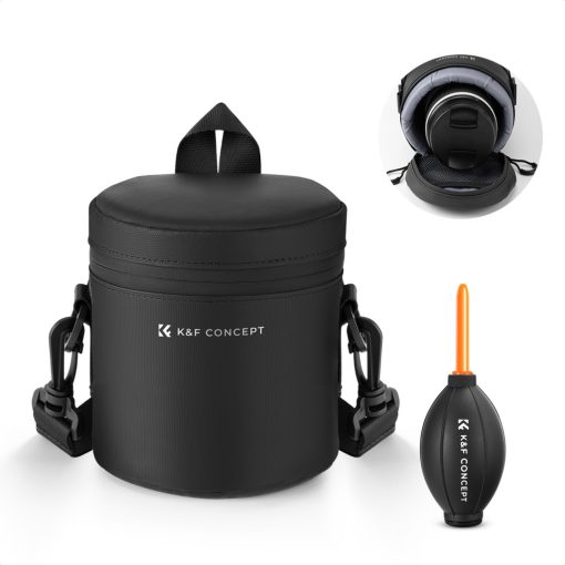 K&F Concept objektív védő tok, S méret, 7x11cm, vállpánt, csepp és porálló zipzár, ráadás pumpa (KF-13-189)