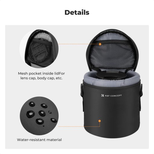 K&F Concept objektív védő tok, S méret, 7x11cm, vállpánt, csepp és porálló zipzár, ráadás pumpa (KF-13-189)