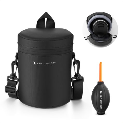 K&F Concept objektív védő tok, M méret, 8x14cm, vállpánt, csepp és porálló zipzár (KF-13-201)