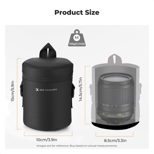 K&F Concept objektív védő tok, M méret, 8x14cm, vállpánt, csepp és porálló zipzár (KF-13-201)