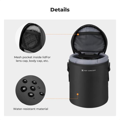 K&F Concept objektív védő tok, M méret, 8x14cm, vállpánt, csepp és porálló zipzár (KF-13-201)