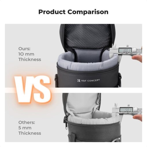 K&F Concept objektív védő tok, L méret, 9x18cm, vállpánt, csepp és porálló zipzár (KF-13-202)