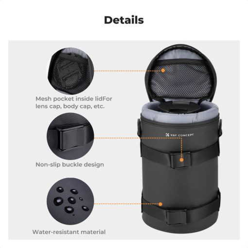 K&F Concept objektív védő tok, XL méret, 11x22cm, vállpánt, csepp és porálló zipzár (KF-13-203)