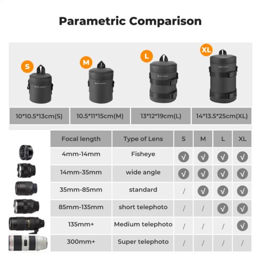 K&F Concept objektív védő tok, XL méret, 11x22cm, vállpánt, csepp és porálló zipzár (KF-13-203)