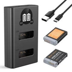  K&F Concept hordozható dupla USB-C akkumulátor CB-2LHE töltő + 2db NB-13L akkumulátor 1250mAh (KF-28-0043)