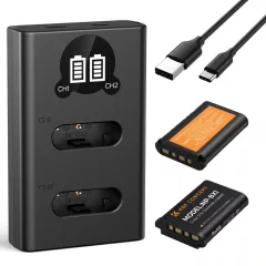   K&F Concept hordozható dupla USB-C akkumulátor NP-BX1 töltő + 2db NP-BX1 akkumulátor 1240mAh (KF-28-0044)