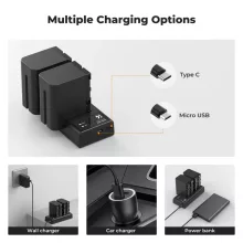 K&F Concept hordozható dupla USB-C akkumulátor NP-F970 töltő + 2db NP-F970 akkumulátor 6600mAh (KF-28-0047)