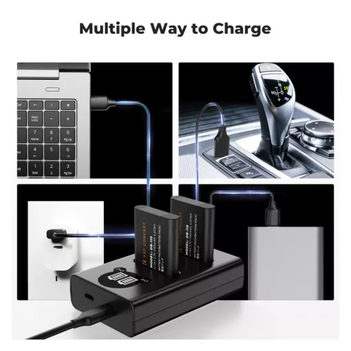 K&F Concept hordozható dupla USB-C akkumulátor BJ-11 töltő + 2db DB-110 akkumulátor 1100mAh (KF-28-0051)