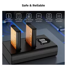 K&F Concept hordozható dupla USB-C akkumulátor BJ-11 töltő + 2db DB-110 akkumulátor 1100mAh (KF-28-0051)
