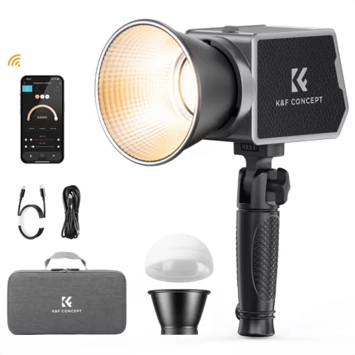 K&F Concept 60W BI COB led lámpa, 2700K-6500K, 97CRI, 12 effekt, 13500mAh, APP, Mini Bowens (KF-34-045)