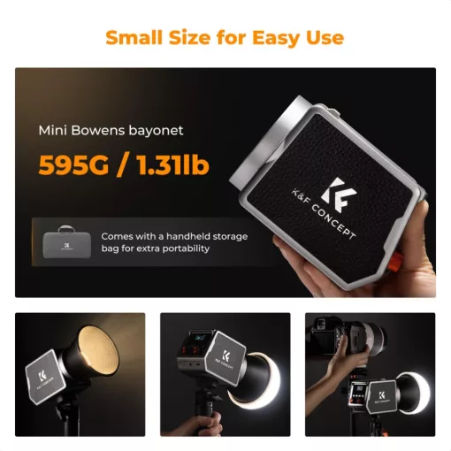 K&F Concept 60W BI COB led lámpa, 2700K-6500K, 97CRI, 12 effekt, 13500mAh, APP, Mini Bowens (KF-34-045)