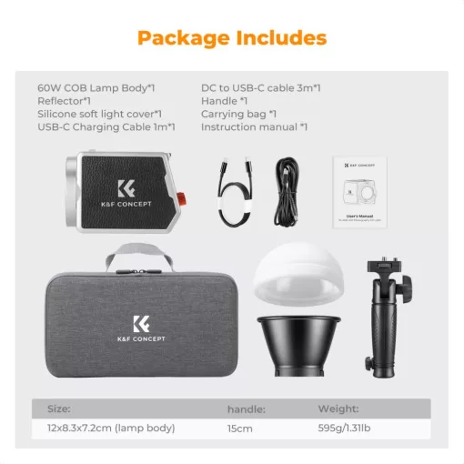 K&F Concept 60W BI COB led lámpa, 2700K-6500K, 97CRI, 12 effekt, 13500mAh, APP, Mini Bowens (KF-34-045)