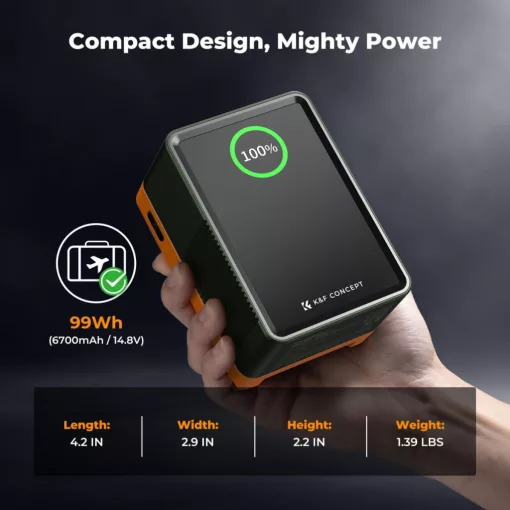 K&F Concept V-Mount Mini Pro akkumulátor, 99Wh, 14.8V, 6700mAH, 100W, BP, D-TAP, TFT kijelző, zöld (KF-28-0024V2)