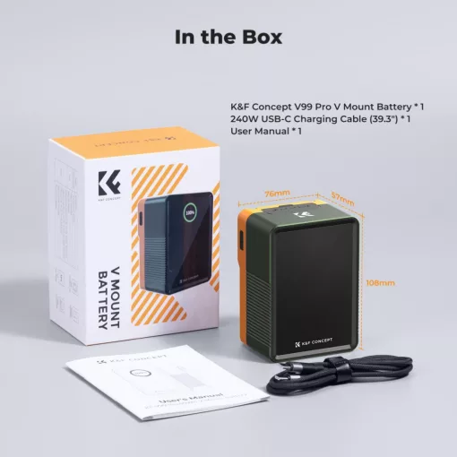 K&F Concept V-Mount Mini Pro akkumulátor, 99Wh, 14.8V, 6700mAH, 100W, BP, D-TAP, TFT kijelző, zöld (KF-28-0024V2)